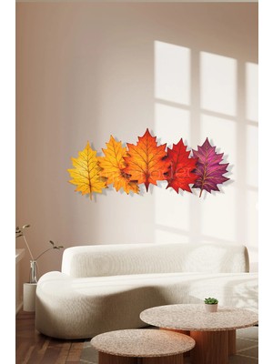 Macrodec Luminous Leaves Parlak Sonbahar Esintisi Metal Tablo - Renkli Yaprak Figürlü Modern Duvar Dekoru