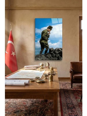 Macrodec Atatürk Kocatepe Destanı Cam Tablo - 4mm Temperli Kırılmaz Cam Duvar Dekoru