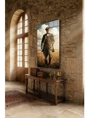 Macrodec Atatürk Buğday Başaklarında Sanatsal Cam Tablo - 4mm Temperli Kırılmaz Cam Duvar Dekoru