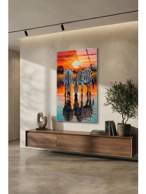 Macrodec Gün Batımı Zebra Yansıması Cam Tablo - 4mm Temperli Kırılmaz Cam Duvar Dekoru