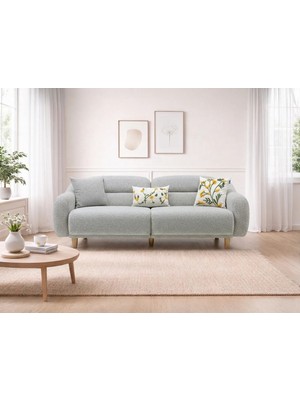 Rolivs Stella Üçlü Koltuk – Bukle Kumaş Dumanlı Deniz | Soft Ton, Modern Stil (Stlu3)