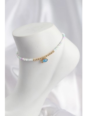 Uravas Store Beyaz Karışık Renk Boncuklu Balık Figürlü Halhal