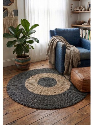 Lessio Home Osaka Yuvarlak Hasır Kilim - 100X100 cm - Doğal Eceng (Su Sümbülü) Malzeme El Örmesi Bohem Dekoratif Halı