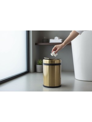 PremiumPort Antik Gold Döner Kapaklı Çöp Kovası, Şık ve Pratik Tasarım