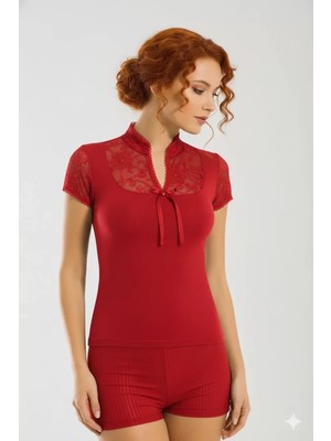Modenya Berrak Dantelli Yarım Kollu Kadın Bluz Elestan