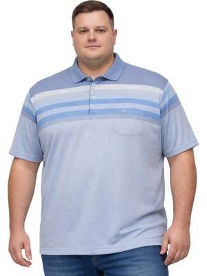 Battal Moda Battalmoda Erkek Büyük Beden Melanj Buz Mavi Polo Yaka Kısa Kollu Gradient Tişört 3xl-4xl-5xl-6xl