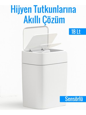 PremiumPort Otomatik Sensörlü 18L Çöp Kovası, Sessiz ve Antibakteriyel Kullanım