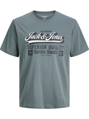 Jack & Jones Büyük Beden Gögüs Baskili Sifir Yaka Tisört - Logo