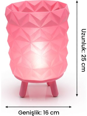 My Craft 3D MYCRAFT3D Pembe Geometrik Lamba - 3 Ayaklı Faset Desenli Başucu Lambası - Pembe Dekoratif Aydınlatma Abajur