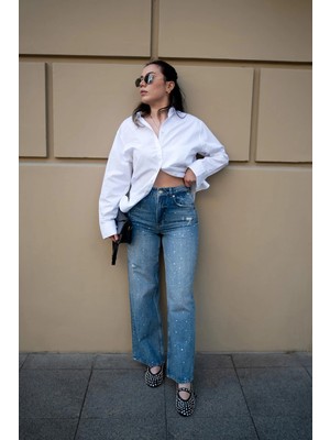 Vor Nişantaşı Kadın Tasarım Küçük Taş Işlemeli Jean Pantolon