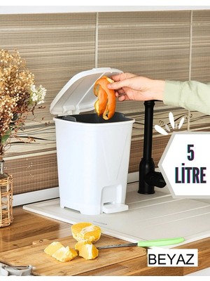 PremiumPort 5 Litre Beyaz Kare Pedallı Çöp Kovası, Mutfak, Banyo ve Ofis Için