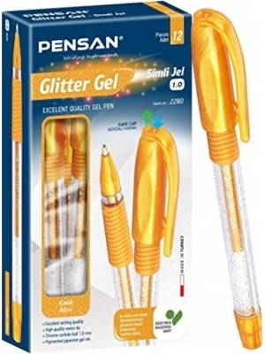 Pensan Jel Glitter Simli Kalem 1,0 Mm Altın 12 Li (1 Paket 12 Adet)