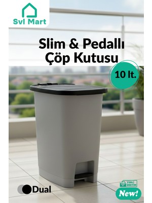 PremiumPort 10 Litre Slim Pedallı Plastik Çöp Kutusu, Pratik ve Şık Tasarım