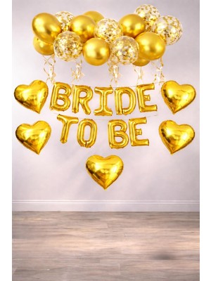 Patladı Gitti Bride To Be  Folyo Balon Seti, 5 Adet Kalp Folyo ve Lateks Balon