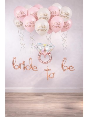 Patladı Gitti Bride To Be Balon Set; Baskılı Balon,  Folyo ve Tek Taş Yüzük