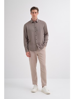 Cazador Erkek Tencel Regular Fit Gömlek Uzun Kol 20610 Haki