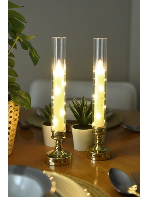 Luminzo Lumox Gold Peri LED Işıklı Mum Görünümlü Pilli Şamdan Dekoratif Aydınlatma Obje Masa Lambası