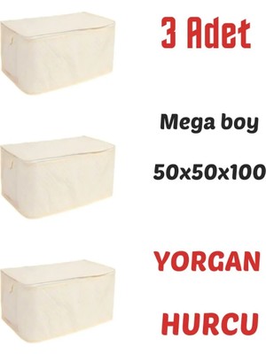 AY Home  3  ADET  NÇeyizlik Büyük Boy Yorgan, Döşek, Yastık Hurcu 100 x 50 x 50 cm Kalın Fermuarlı Tela Kumaş Krem   Renk Mega Boy Hurç
