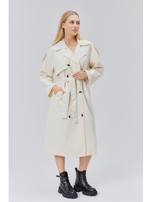 Bolivente Kadın Oversize Astarlı Uzun Trençkot