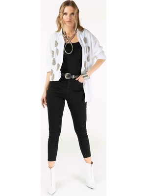 Vor Nişantaşı Kadın Damla Taşlı Keten Gömlek