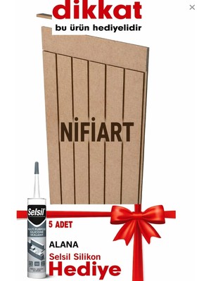 Hediyeli Dekoratif, Duvar Çıtası, Ahşap Duvar Paneli, Boyanabilir, 4mm Ham Mdf, 5 Adet 54 x 105 Panel +1 Adet Silikon