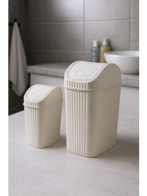 PremiumPort 2'li Slim Çift Kapaklı Çöp Kutusu Seti, Ev ve Ofis Düzeni Için