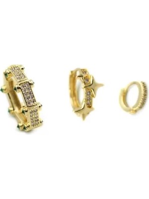 Die Grup Taşlı Yıldız Küpe - Altın