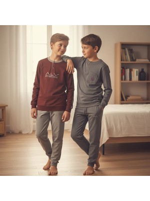 Bonbon Genç Erkek Pamuklu 2 Adet 2'li Pijama Takımı AL007 V2, AL003 V1 BB2464