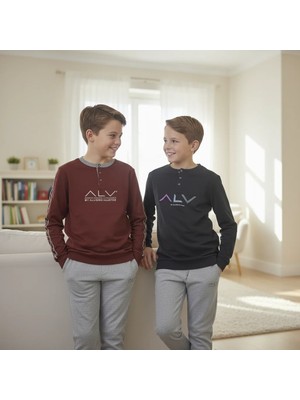 Bonbon Genç Erkek Pamuklu Yakası Düğmeli Cepli Hediyelik 2 Adet 2'li Alt Üst Pijama Takımı AL009 V2, AL003 V1 BB2461