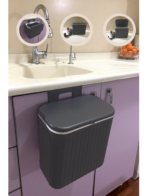 PremiumPort Antrasit Gri Çizgili 15 Lt Mutfak Tezgahı ve Raf Içi Çöp Kovası
