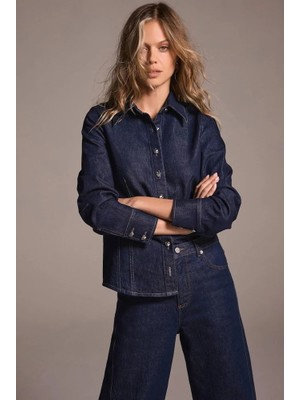 Vor Nişantaşı Kadın Mint Velet  Denim Gömlek