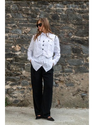 Vor Nişantaşı Kadın Tasarım Cepli  Arkası Ip Detaylı  Yelek