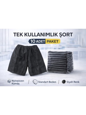Nil Avm Tek Kullanımlık Şort 10 Adet Nonwoven Kumaş Siyah Standart Beden