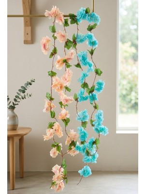 Bakburaya Yapay Çiçekçilik 1 Somon 1 Mavi Sakura 2 Metre Sarkan Sarmasik Ev Dekor Masa Süsü