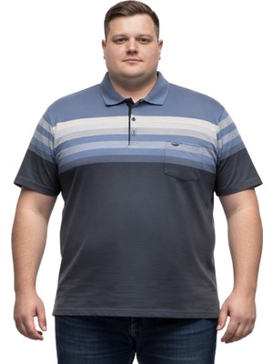Battal Moda Battalmoda Erkek Büyük Beden Melanj Lacivert Polo Yaka Kısa Kollu Gradient Tişört 3xl-4xl-5xl-6xl