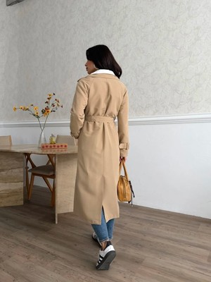 Comstar Kadın Klasik Cepli Kuşaklı Trend Midi Taba Trençkot