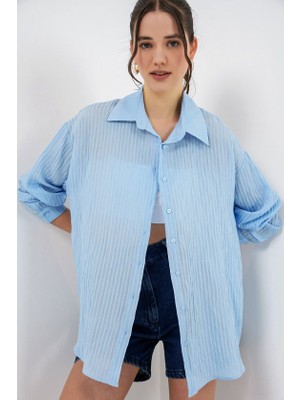 Trend Cojans Uzun Oversize Gömlek 20320 - Mavi