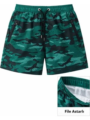 Trend Cojans Deniz Şortu Fermuarlı Cepli File Astarlı Hızlı Kuruyan Premium - Su Yeşili