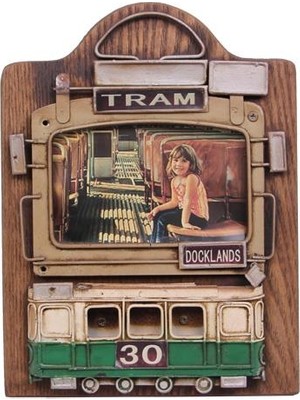 Elwes Dekoratif Metal Çerçeve Tramvay Dekorlu Vintage Hediyelik