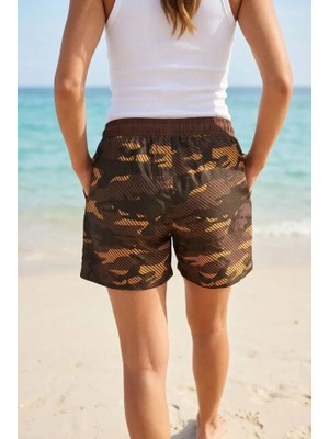 Trend Cojans Deniz Şortu Fermuarlı Cepli File Astarlı Hızlı Kuruyan Premium - Kahverengi