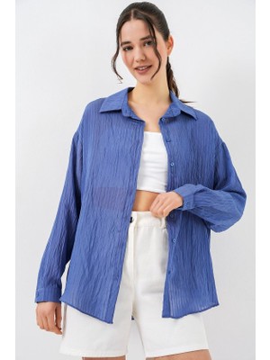 Trend Cojans Uzun Oversize Gömlek 20320 - Indigo