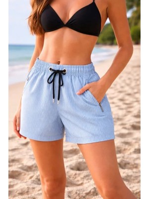 Trend Cojans Deniz Şortu Fermuarlı Cepli File Astarlı Hızlı Kuruyan Premium - Bebek Mavisi