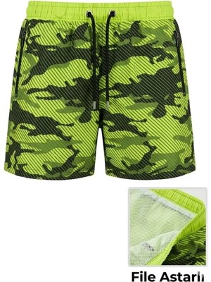 Trend Cojans Deniz Şortu Fermuarlı Cepli File Astarlı Hızlı Kuruyan Premium - Neon Yeşili