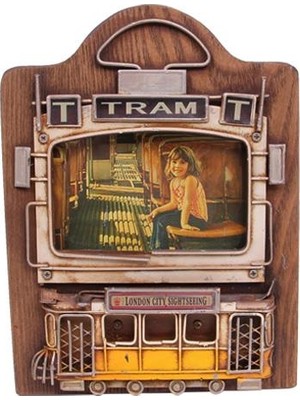 Elwes Dekoratif Metal Çerçeve Tramvay Dekorlu Vintage Hediyelik