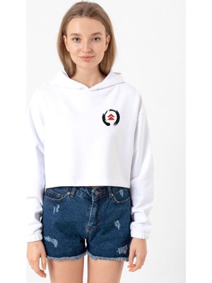 Tshirthane Ghost Of Tsushima Logo Beyaz Optik Kadın Crop Kapşonlu