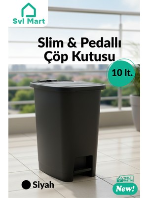 PremiumPort 10 Litre Slim Pedallı Plastik Çöp Kutusu, Şık ve Kullanışlı Tasarım