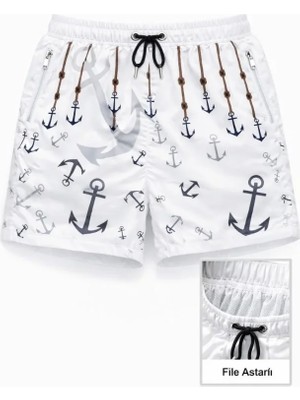 Trend Cojans Deniz Şortu Fermuarlı Cepli File Astarlı Hızlı Kuruyan Premium - Beyaz