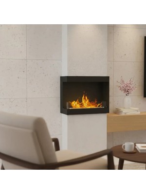 Starfire Sol-Sağ Açık Duvar Şöminesi 90 cm Siyah Modern Dekoratif