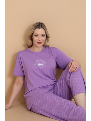 Wordex Mrn 4501 Kısa Kollu Lila Süprem Kumaş Büyük Beden Kadın Pijama Takımı