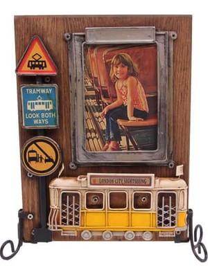 Elwes Dekoratif Metal Çerçeve Tramvay Dekorlu Vintage Hediyelik